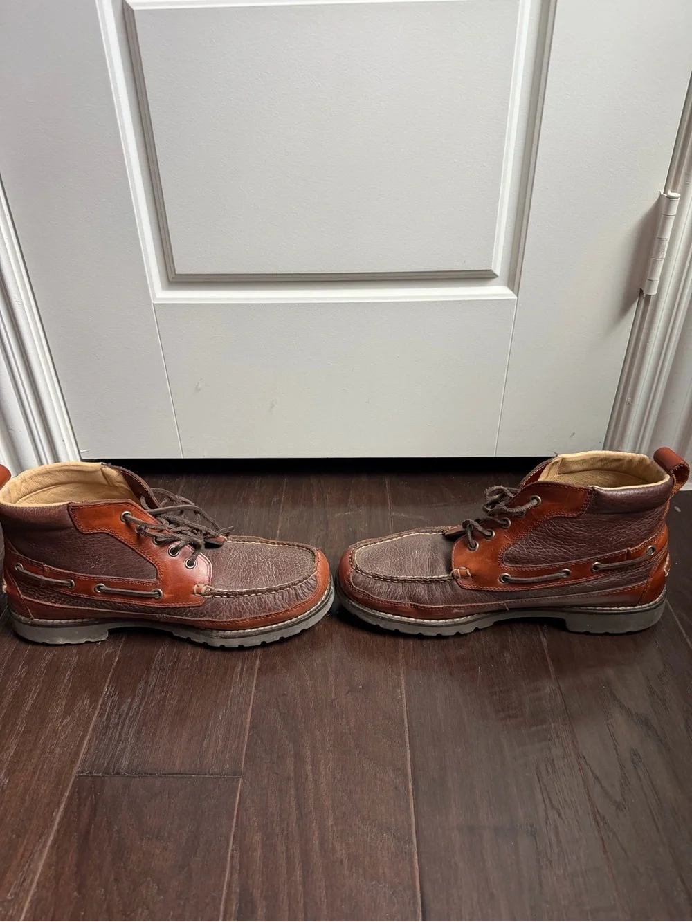 L.L. Bean Men's Two-Tone Brown and Chestnut Leather Moc Toe Boots